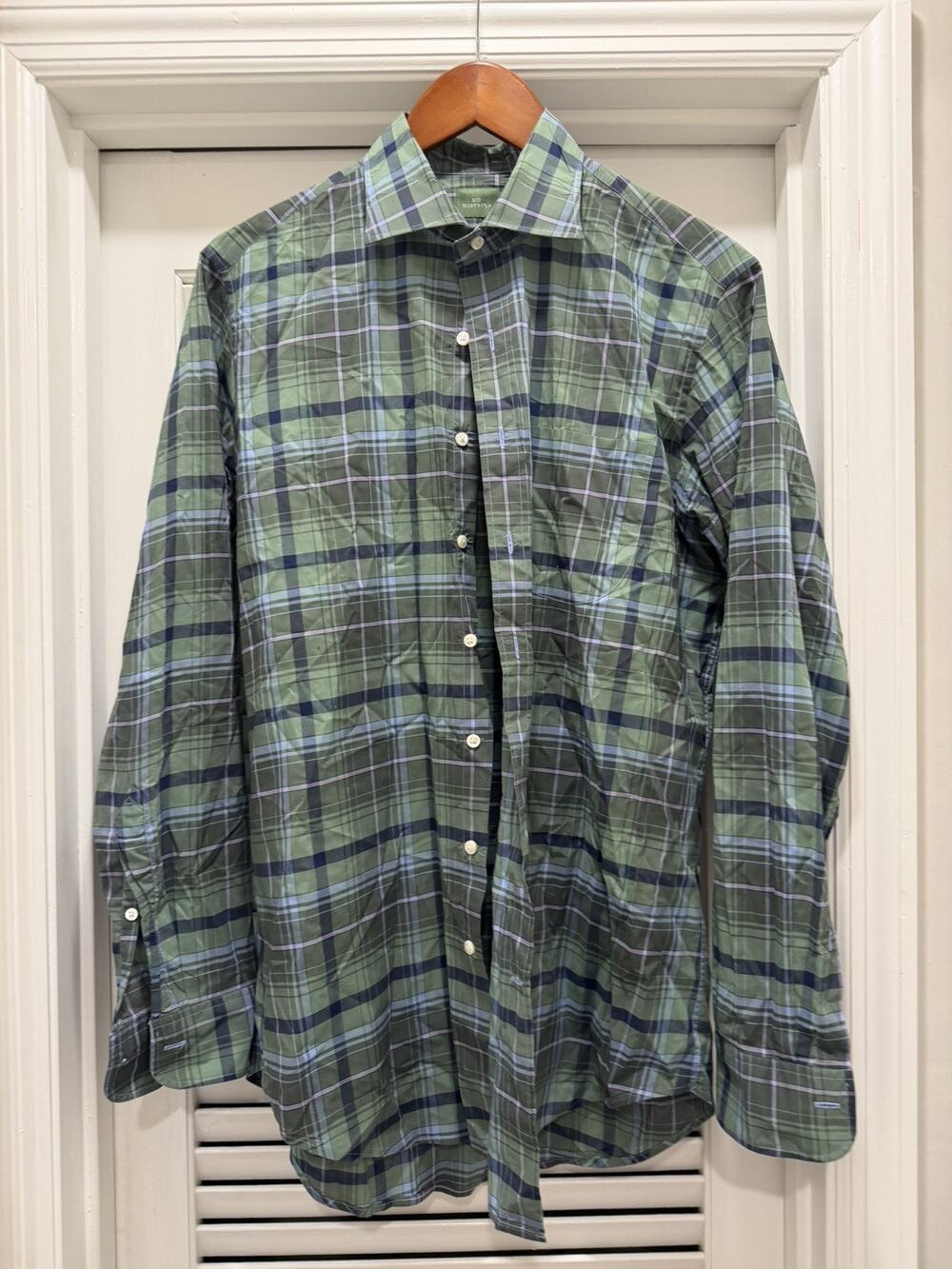 Sid Mashburn Green Blue Plaid Cotton Button Down Shirt Preppy Medium